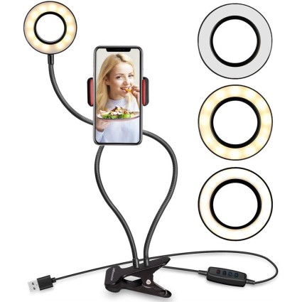 Selfie Ring Light met LED-licht, helderheidsregeling + flexibele armen