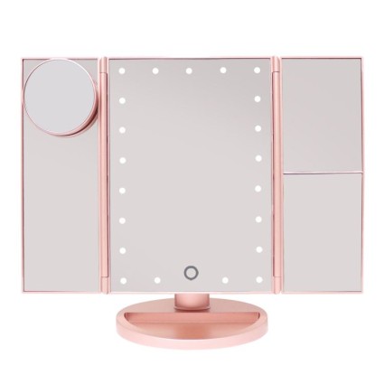 Uniq Hollywood Drievouw Make-up Spiegel met LED Licht - Rose Goud