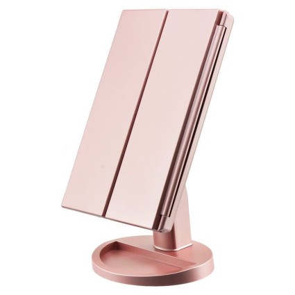 Uniq Hollywood Drievouw Make-up Spiegel met LED Licht - Rose Goud