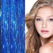 Bling Zilver glitter hair Extensions 100 stuks glitter haarlok 80 cm - Blauw