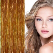 Bling Zilver glitter hair Extensions 100 stuks glitter haarlok 80 cm - Goud