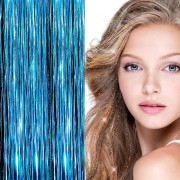 Bling Zilver glitter hair Extensions 100 stuks glitter haarlok 80 cm - Turquoise