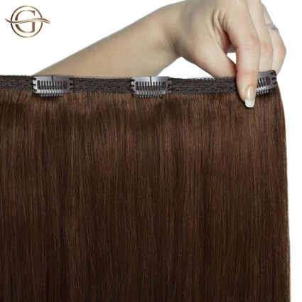 Clip on hair extensions #12 Light Golden Brown - 7 stuks - 50 cm | Gold24