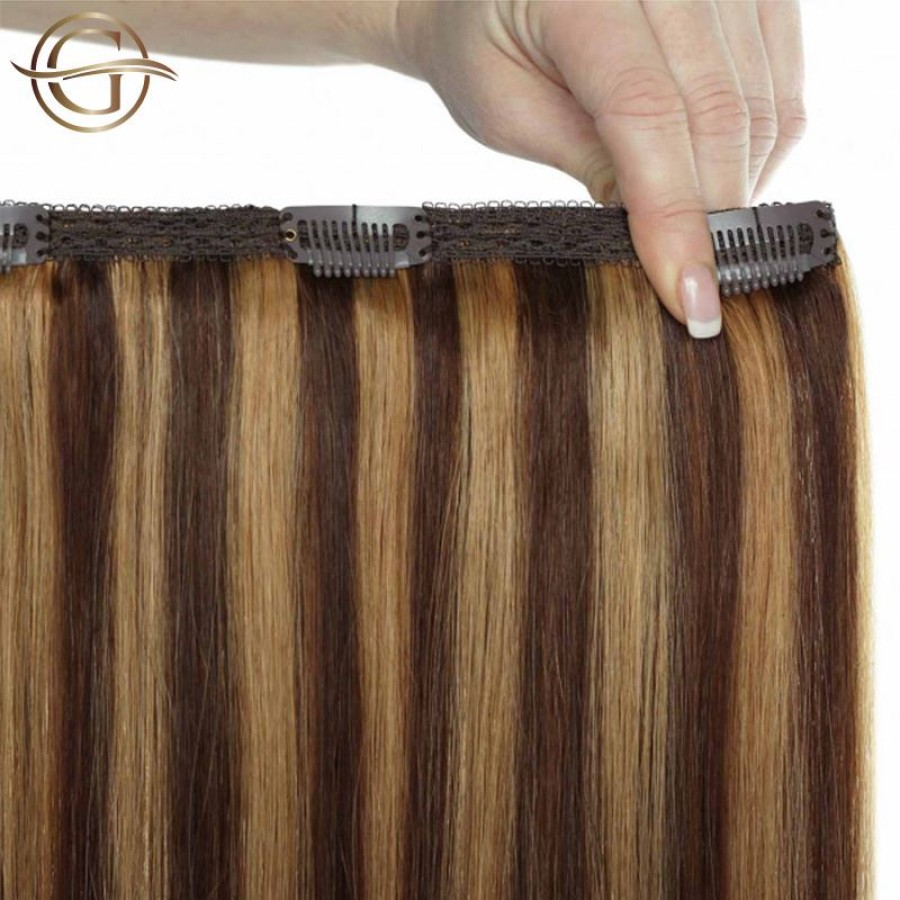Clip On Hair Extensions 4 27 Brown Blonde Mix 7 Stuks 60 Cm