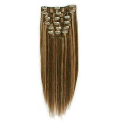 Clip-on hair extensions - 65 cm - #4/27 Chocolade Bruin/Midden Blond Mix